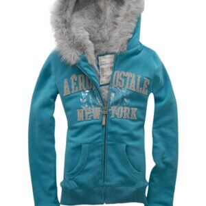 Aeropostale Faux Fur Graphic Hoodie Jacket NWT